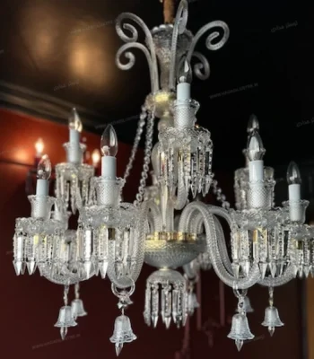 لوستر مدل باکارا 12 شاخه گرید A تمام سفید-