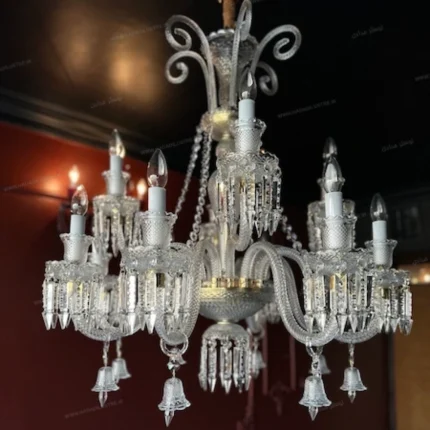 لوستر مدل باکارا 12 شاخه گرید A تمام سفید-