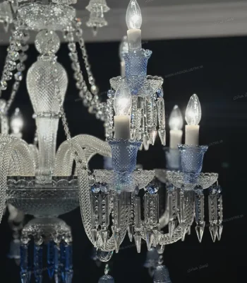 لوستر مدل باکارا 12 شاخه سفید آبی-دو