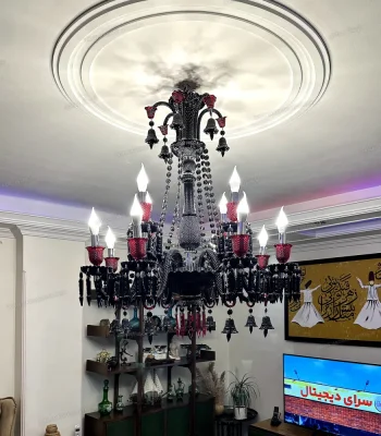 لوستر مدل باکارا 12 شاخه مشکی قرمز-یک