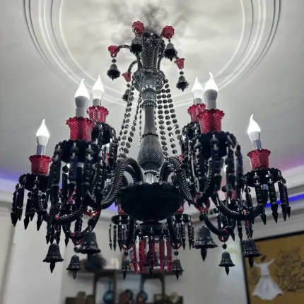 لوستر مدل باکارا 12 شاخه مشکی قرمز-دو