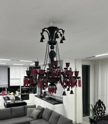 لوستر مدل باکارا 12 شاخه مشکی قرمز-دو