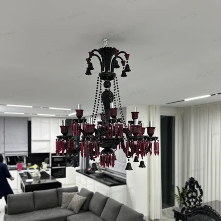 لوستر مدل باکارا 12 شاخه مشکی قرمز-دو