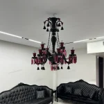 لوستر مدل باکارا 12 شاخه مشکی قرمز-سه