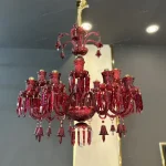 لوستر مدل باکارا 15 شاخه قرمز دانه اناری-پنج