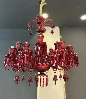 لوستر مدل باکارا 15 شاخه قرمز دانه اناری-پنج