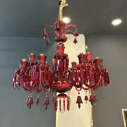 لوستر مدل باکارا 15 شاخه قرمز دانه اناری-پنج