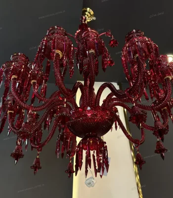 لوستر مدل باکارا 15 شاخه قرمز دانه اناری-چهار