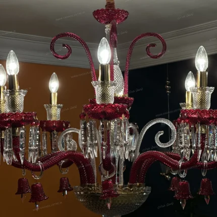 لوستر مدل باکارا ویولت 8 شاخه سفید قرمز-دو