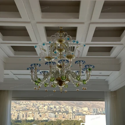 لوستر مدل مورانو 12 شاخه 3 بازو پنج رنگ-یک