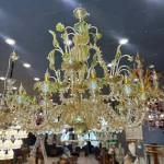 لوستر مدل مورانو 12 شاخه عسلی سبز پودر طلا-یک