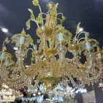 لوستر مدل مورانو 12 شاخه عسلی سبز پودر طلا-دو