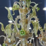 لوستر مدل مورانو 12 شاخه عسلی سبز پودر طلا-چهار