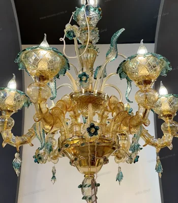 لوستر مدل مورانو 6 شاخه عسلی سبز پودر طلا-یک