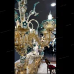 لوستر مدل مورانو 6 شاخه عسلی سبز پودر طلا-دو