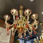 لوستر مدل مورانو رزا 10 شاخه عسلی قرمز سبز-یک