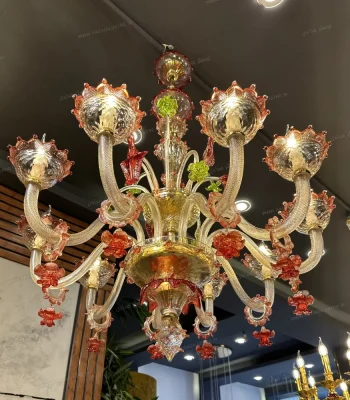 لوستر مدل مورانو رزا 10 شاخه عسلی قرمز سبز-یک