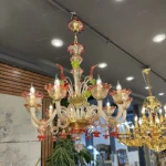 لوستر مدل مورانو رزا 10 شاخه عسلی قرمز سبز-دو
