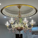 لوستر مدل مورانو رزا 6 شاخه عسلی سبز صورتی-دو