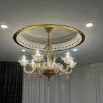 لوستر مدل مورانو رزا 6 شاخه عسلی سبز صورتی-سه