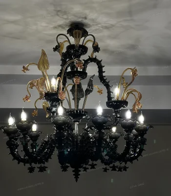 لوستر مدل مورانو سایز 12 شاخه 3 بازو دودی تیره-یک