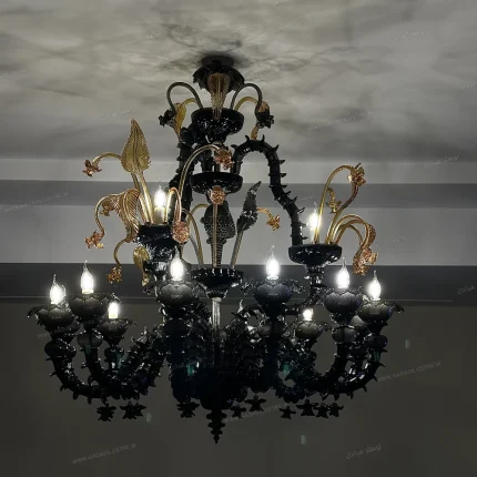 لوستر مدل مورانو سایز 12 شاخه 3 بازو دودی تیره-یک