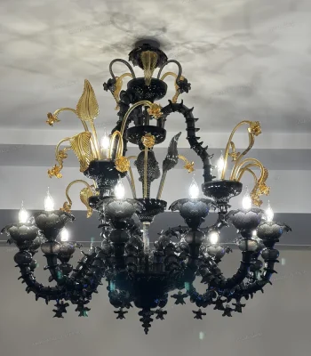 لوستر مدل مورانو سایز 12 شاخه 3 بازو دودی تیره-دو