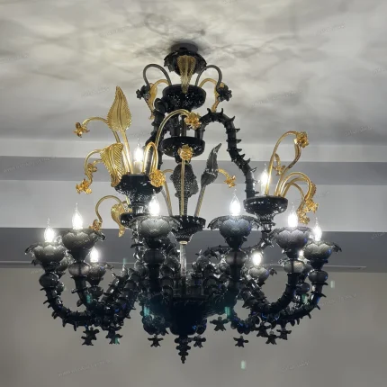 لوستر مدل مورانو سایز 12 شاخه 3 بازو دودی تیره-دو