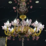 لوستر مدل مورانو لوکس 12 شاخه عسلی صورتی-یک