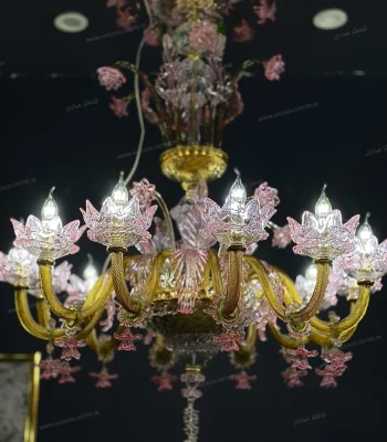 لوستر مدل مورانو لوکس 12 شاخه عسلی صورتی-یک