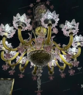 لوستر مدل مورانو لوکس 12 شاخه عسلی صورتی-چهار