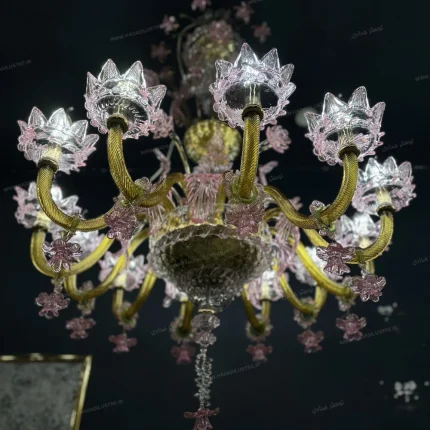 لوستر مدل مورانو لوکس 12 شاخه عسلی صورتی-چهار