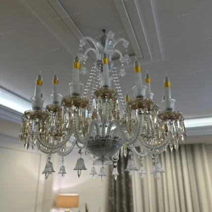 لوستر مدل باکارا 18 شاخه سفید عسلی-یک