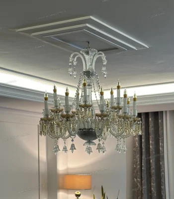 لوستر مدل باکارا 18 شاخه سفید عسلی-دو