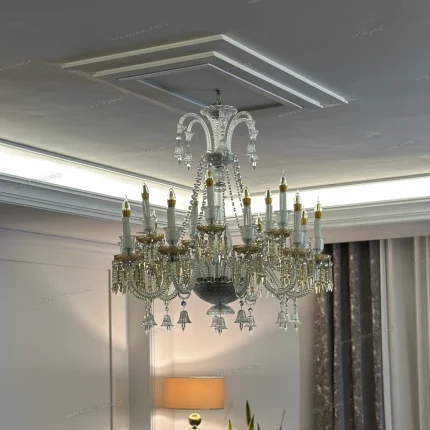 لوستر مدل باکارا 18 شاخه سفید عسلی-دو