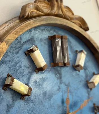 ساعت دیواری چوبی دست ساز و دکوراتیو 60cm آبی