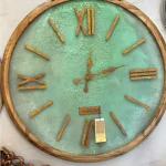 ساعت دیواری چوبی دست ساز و دکوراتیو 90 cm سفید و سبز