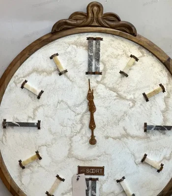 ساعت دیواری چوبی دست ساز و دکوراتیو 90 cm سفید و سبز