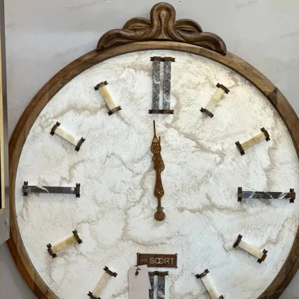ساعت دیواری چوبی دست ساز و دکوراتیو 90 cm سفید و سبز