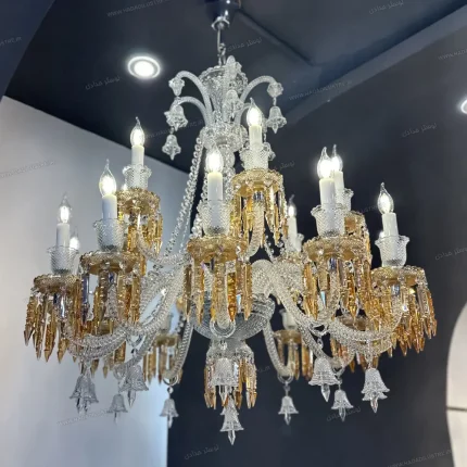 لوستر مدل باکارا سفید عسلی سایز 18 شاخه