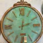 ساعت دیواری چوبی دست ساز و دکوراتیو 90 cm سفید و سبز