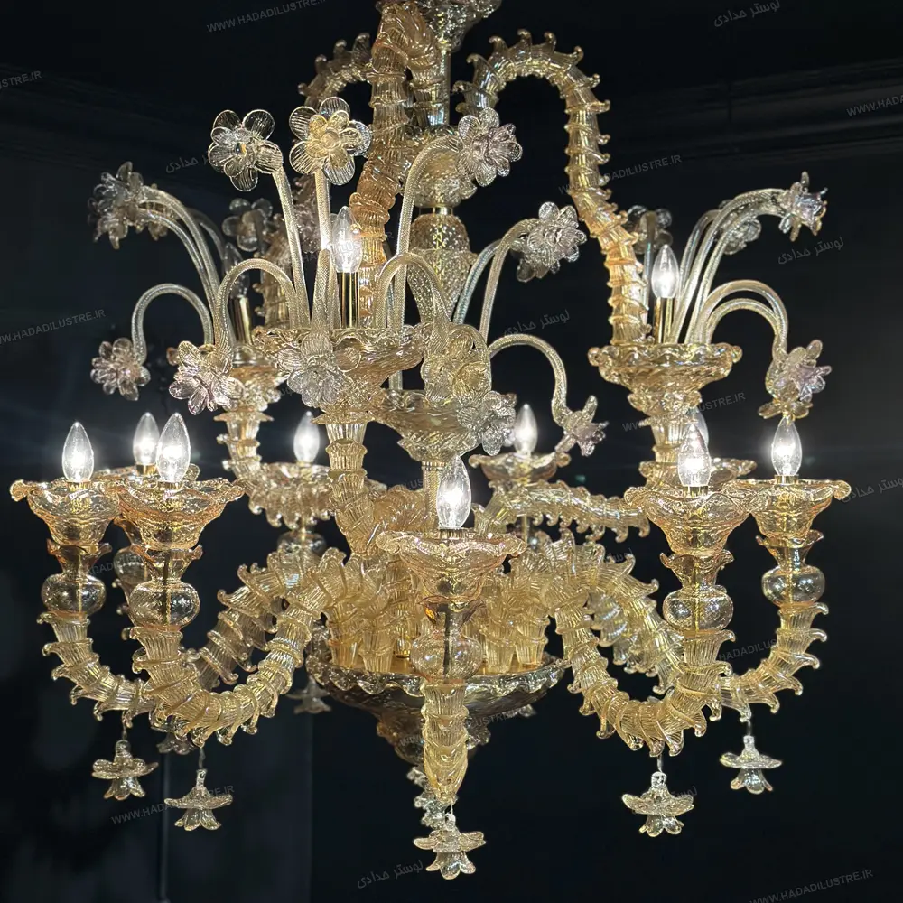 murano-honey-chandelier-size-9-branches1 لوستر مدل مورانو عسلی سایز 9 شاخه