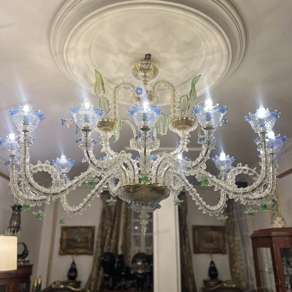 murano-chandelier-oval-model-size-12-branches لوستر مورانو مدل اوال سایز 12 شاخه