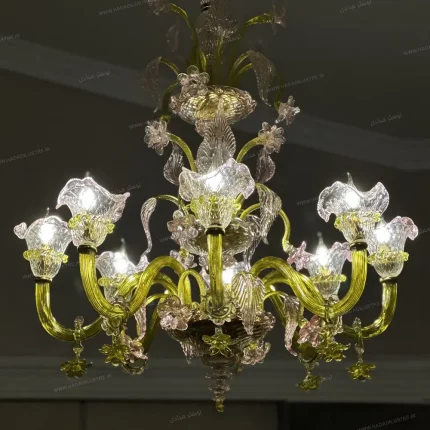 لوستر مدل مورانو سایز 8 شاخه دو ستونه