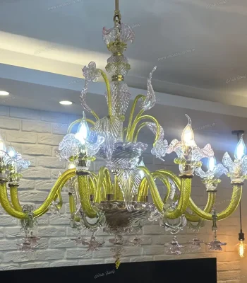 لوستر مدل مورانو سبز فسفری صورتی سایز 8 شاخه