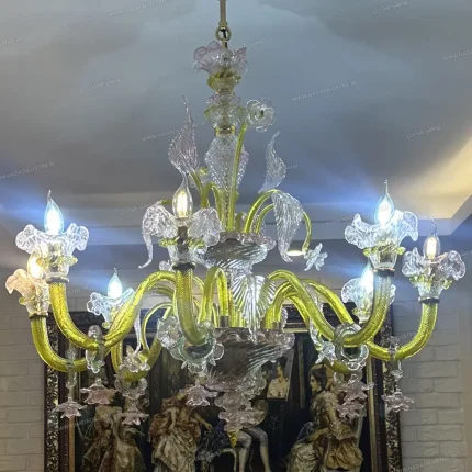 لوستر مدل مورانو سبز فسفری صورتی سایز 8 شاخه