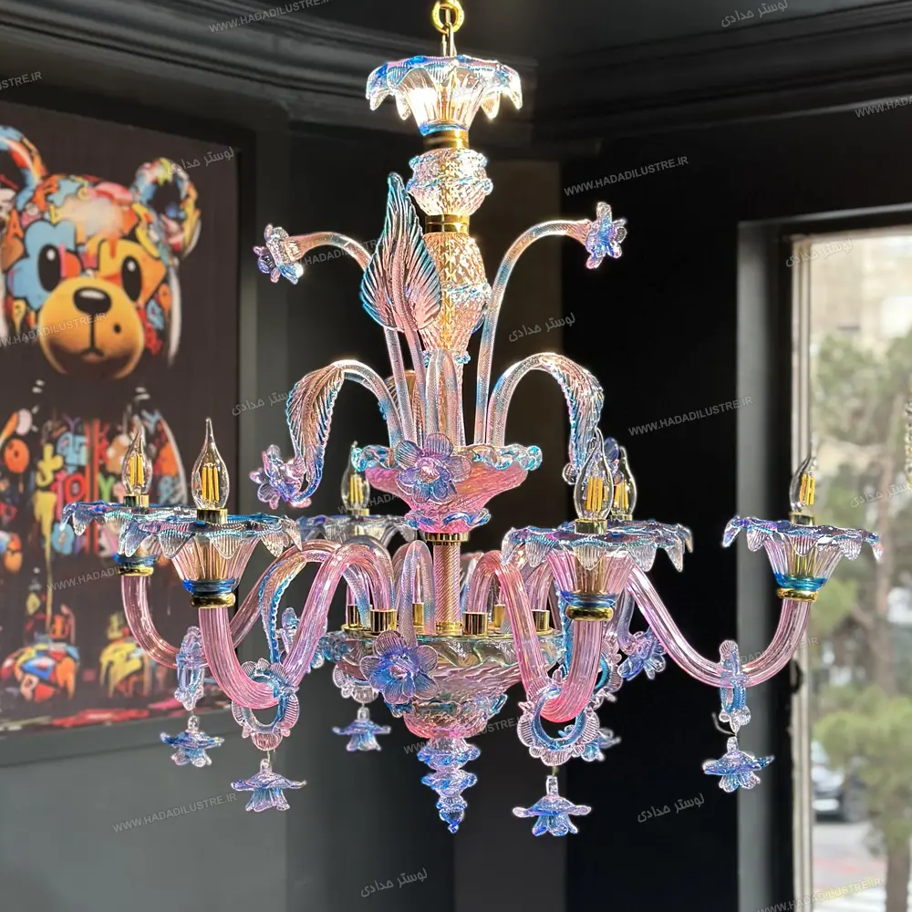 murano-chandelier-seven-colors-8-branches1 لوستر مدل مورانو هفت رنگ سایز 8 شاخه