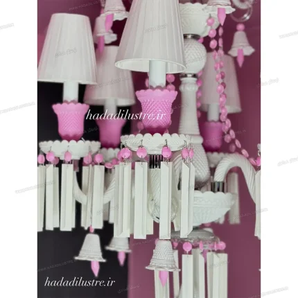 قیمت لوستر باکارا رنگ سفید صورتی پاستلی سایز 6 شاخه