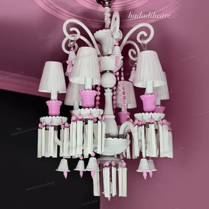 لوستر باکارا رنگ سفید صورتی پاستلی سایز 6 شاخه